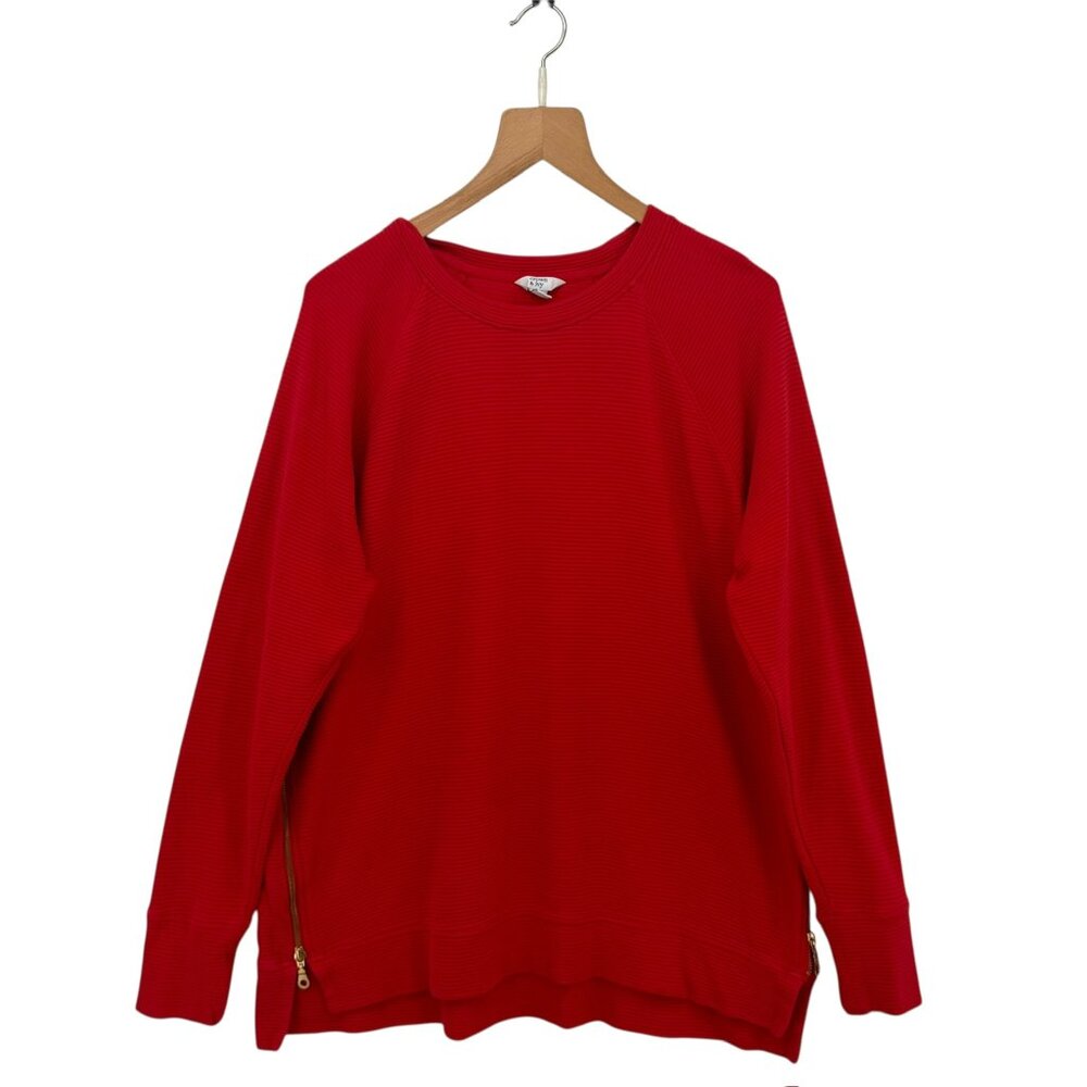 Crown & Ivy Ribbed Gold Side Zipper Pullover Sweatshirt Red Large